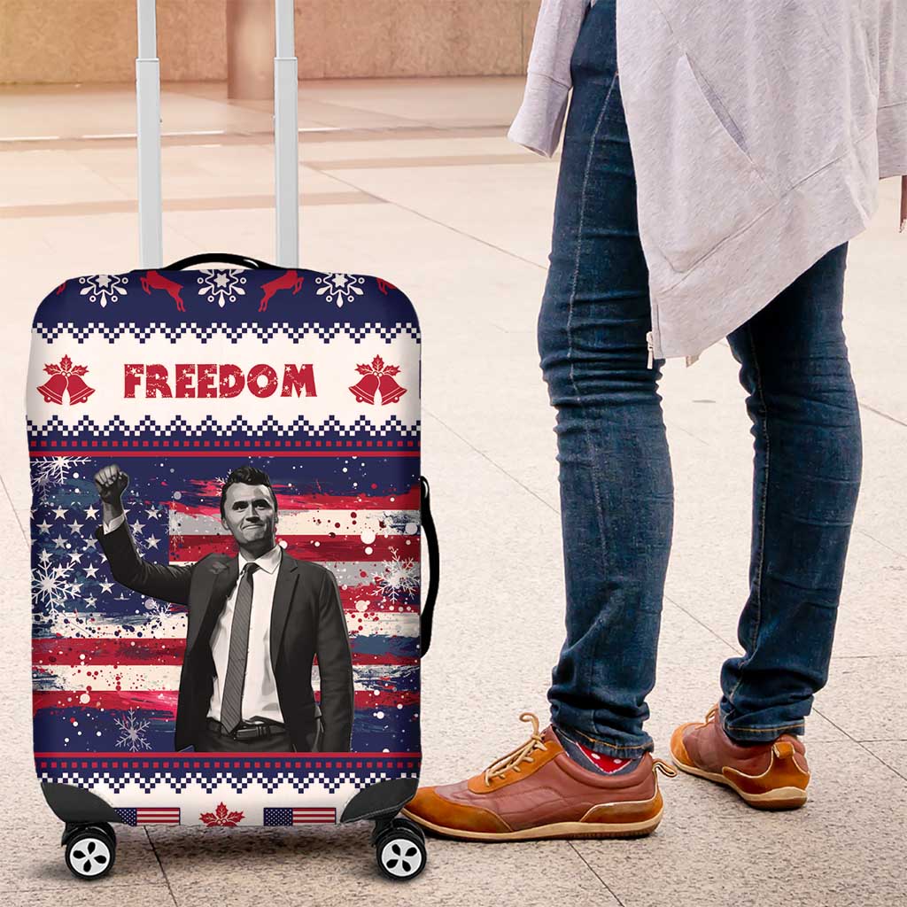 Freedom Charlie Kirk Tribute Christmas Luggage Cover American Flag - Wonder Print Shop