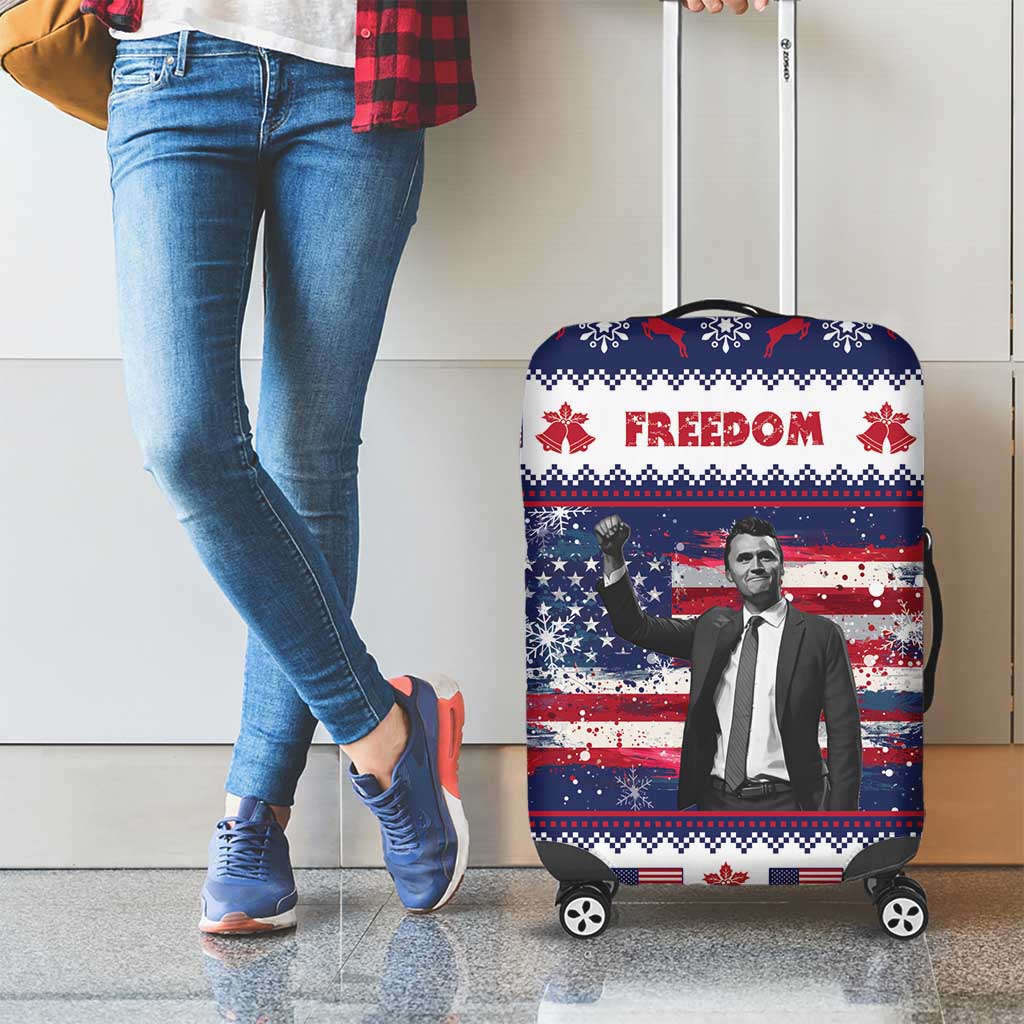 Freedom Charlie Kirk Tribute Christmas Luggage Cover American Flag - Wonder Print Shop