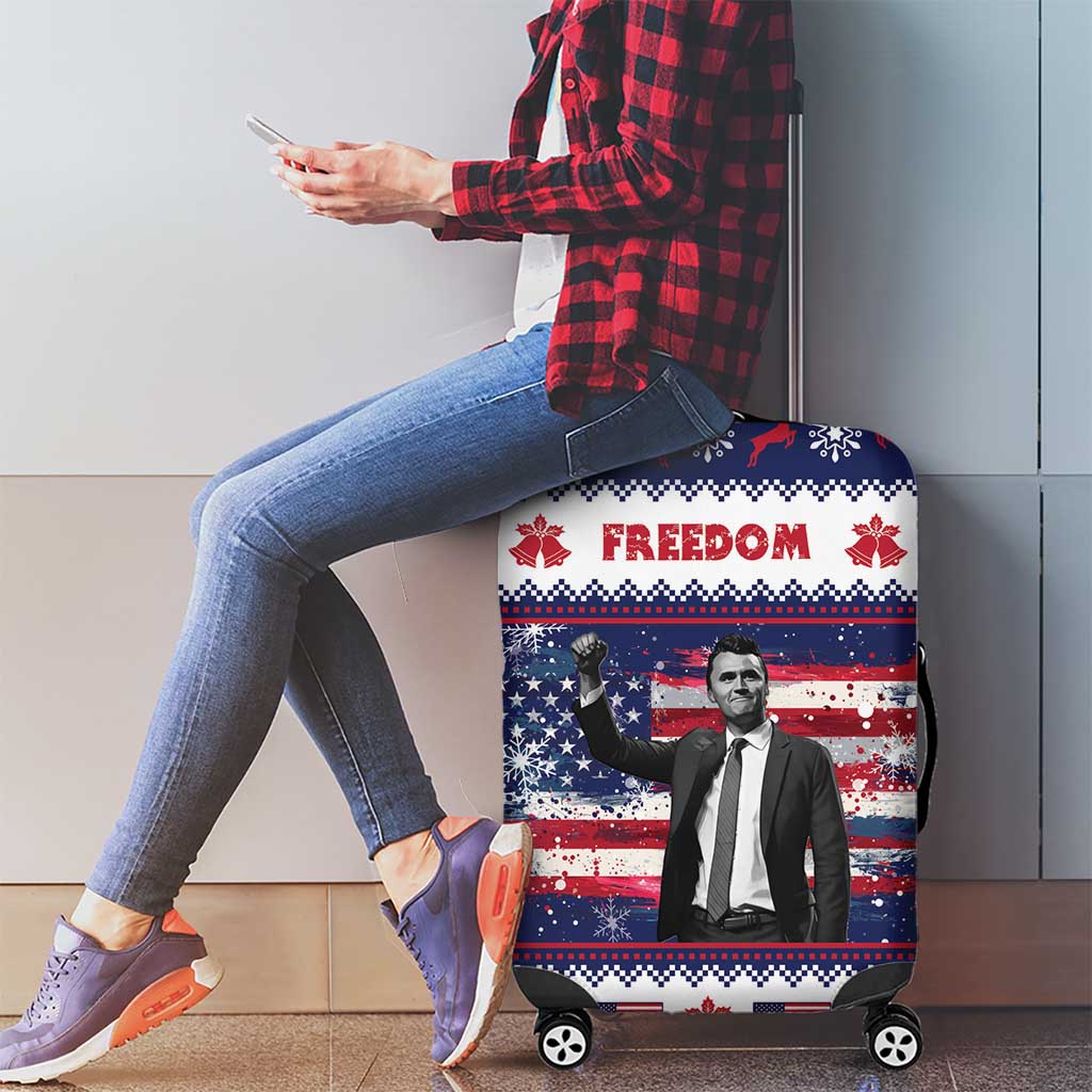 Freedom Charlie Kirk Tribute Christmas Luggage Cover American Flag - Wonder Print Shop