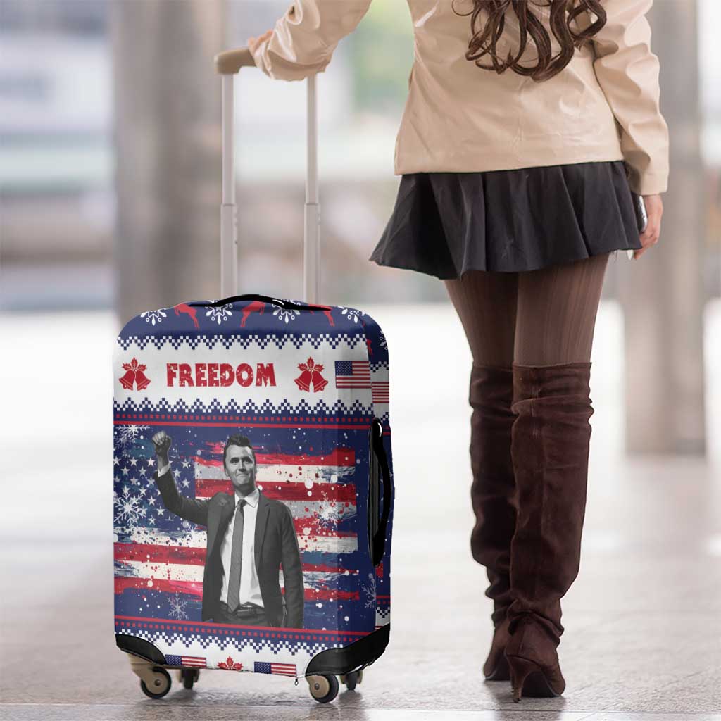 Freedom Charlie Kirk Tribute Christmas Luggage Cover American Flag - Wonder Print Shop