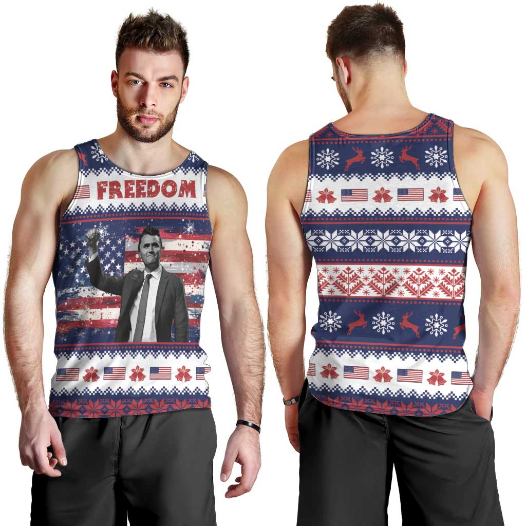 Freedom Charlie Kirk Tribute Christmas Men Tank Top American Flag - Wonder Print Shop