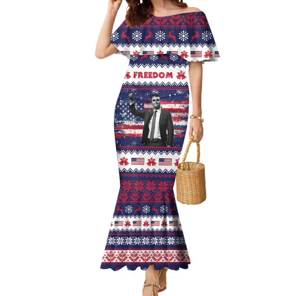 Freedom Charlie Kirk Tribute Christmas Mermaid Dress American Flag - Wonder Print Shop