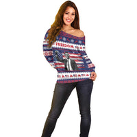 Freedom Charlie Kirk Tribute Christmas Off Shoulder Sweater American Flag - Wonder Print Shop