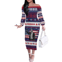 Freedom Charlie Kirk Tribute Christmas Off The Shoulder Long Sleeve Dress American Flag - Wonder Print Shop