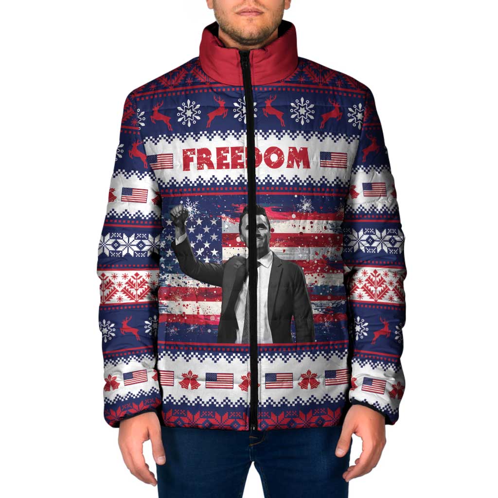 Freedom Charlie Kirk Tribute Christmas Padded Jacket American Flag - Wonder Print Shop
