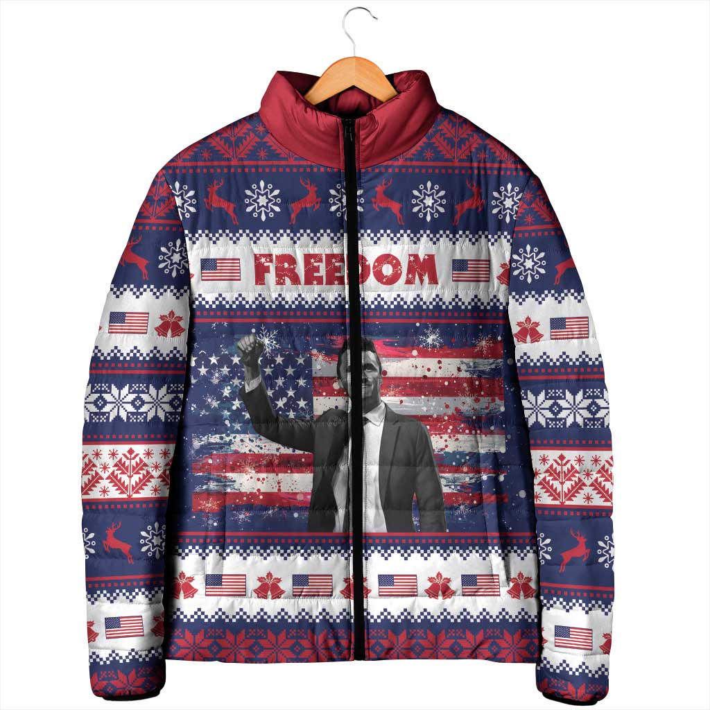 Freedom Charlie Kirk Tribute Christmas Padded Jacket American Flag - Wonder Print Shop