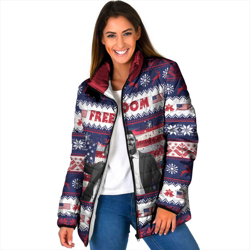 Freedom Charlie Kirk Tribute Christmas Padded Jacket American Flag - Wonder Print Shop