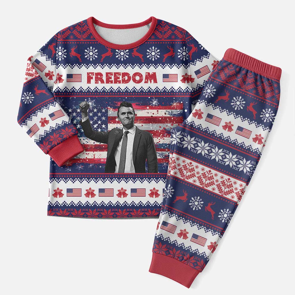 Freedom Charlie Kirk Tribute Christmas Pajama Set American Flag - Wonder Print Shop