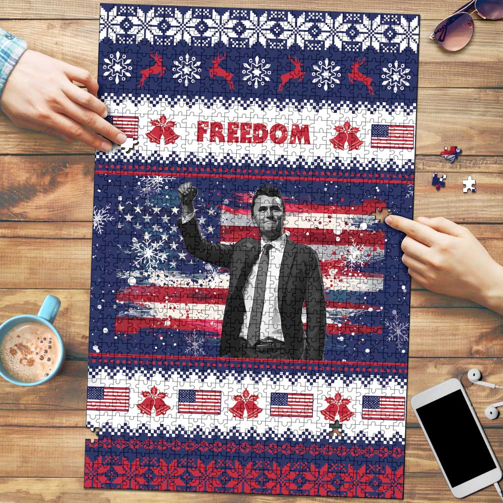 Freedom Charlie Kirk Tribute Christmas Puzzle American Flag - Wonder Print Shop