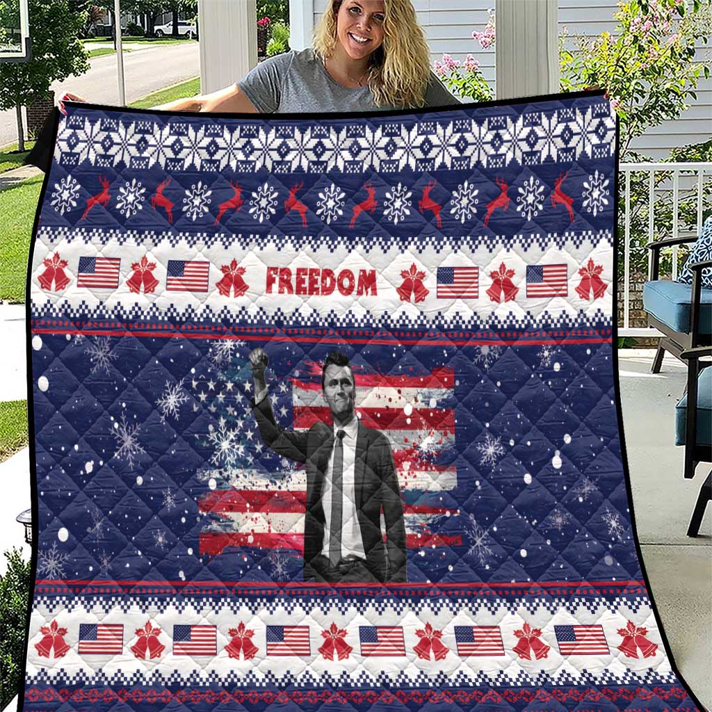 Freedom Charlie Kirk Tribute Christmas Quilt American Flag - Wonder Print Shop