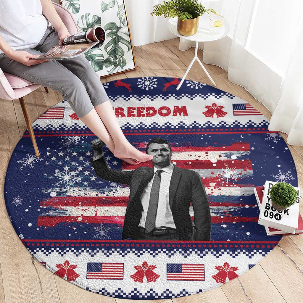 Freedom Charlie Kirk Tribute Christmas Round Carpet American Flag - Wonder Print Shop