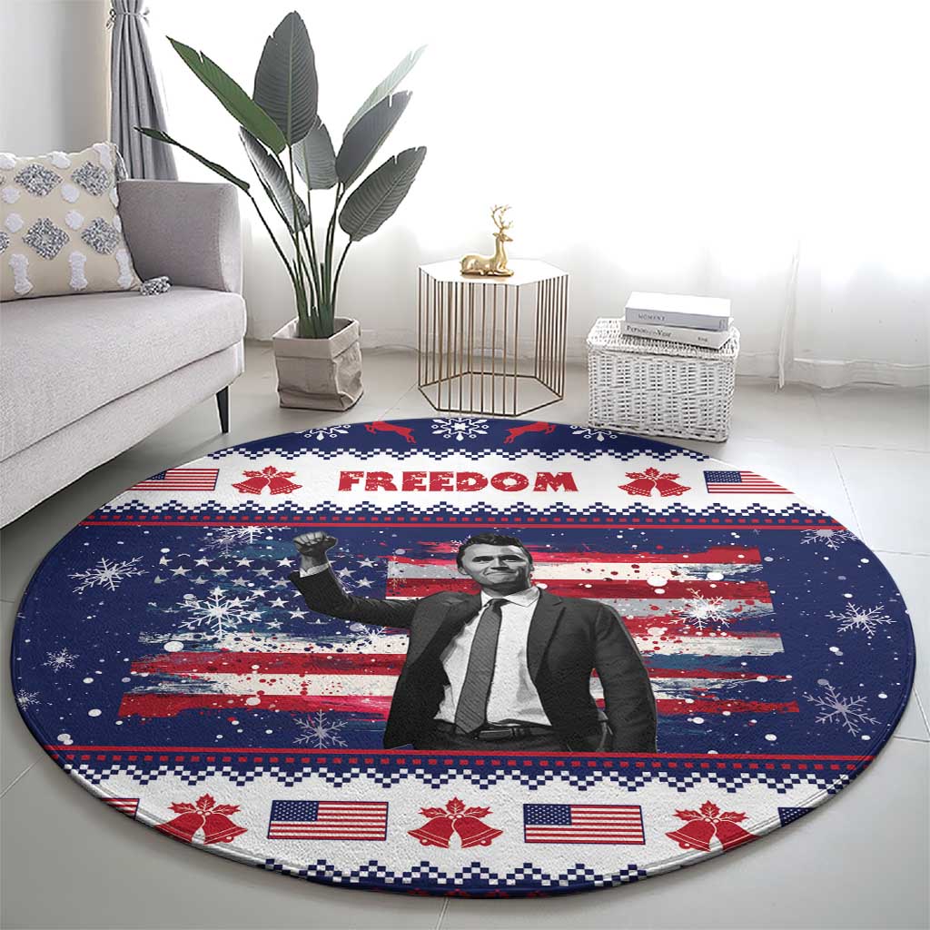 Freedom Charlie Kirk Tribute Christmas Round Carpet American Flag - Wonder Print Shop