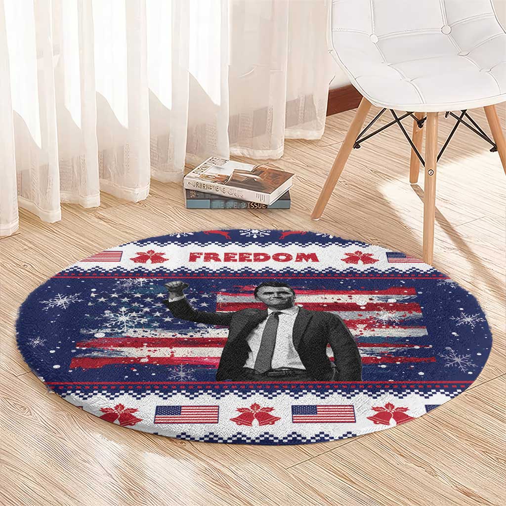 Freedom Charlie Kirk Tribute Christmas Round Carpet American Flag - Wonder Print Shop