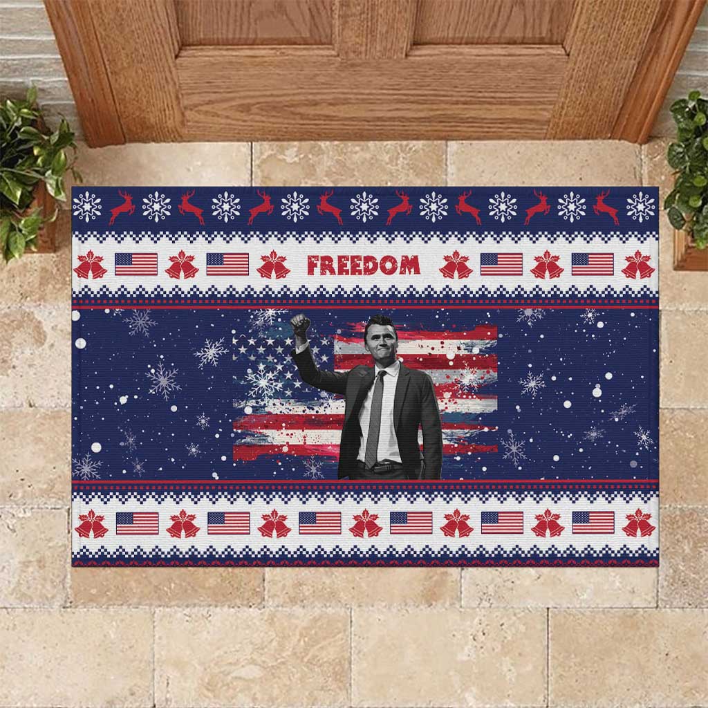 Freedom Charlie Kirk Tribute Christmas Rubber Doormat American Flag - Wonder Print Shop