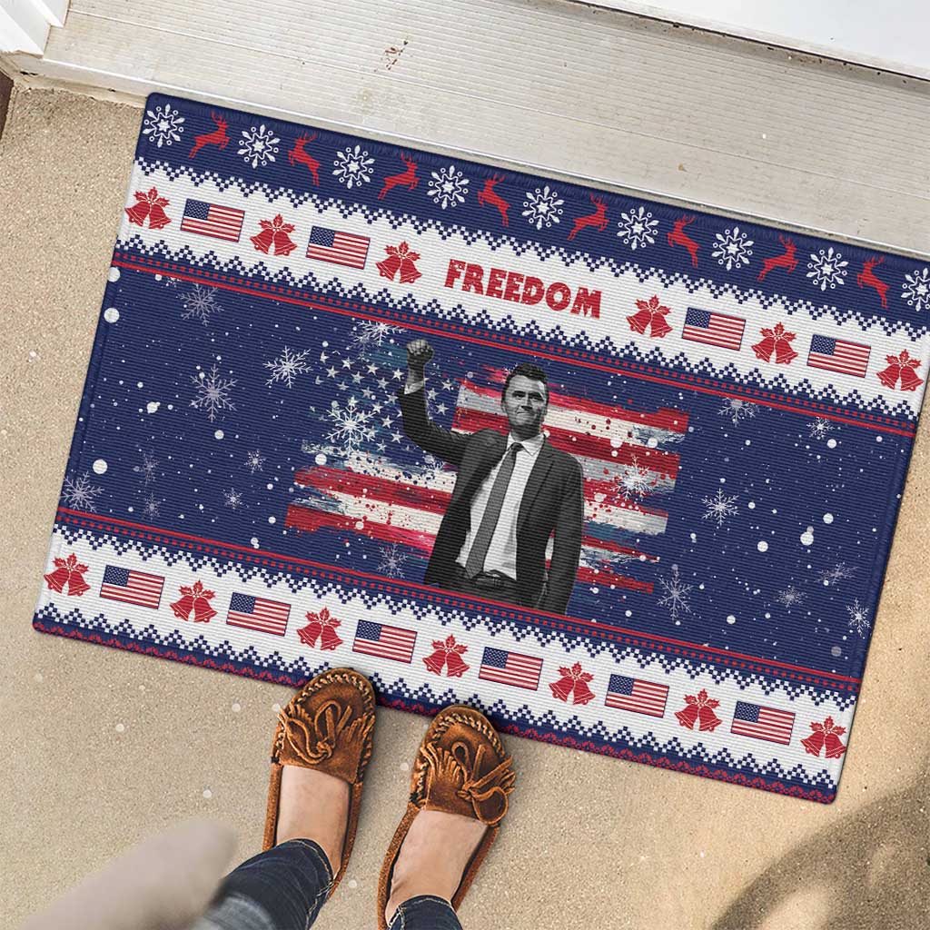 Freedom Charlie Kirk Tribute Christmas Rubber Doormat American Flag - Wonder Print Shop