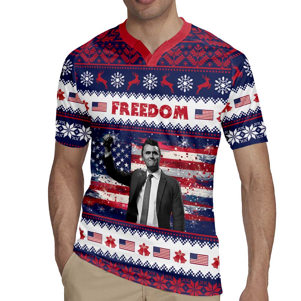 Freedom Charlie Kirk Tribute Christmas Rugby Jersey American Flag - Wonder Print Shop