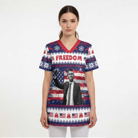 Freedom Charlie Kirk Tribute Christmas Scrub Top American Flag - Wonder Print Shop