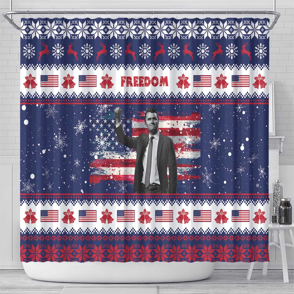 Freedom Charlie Kirk Tribute Christmas Shower Curtain American Flag - Wonder Print Shop