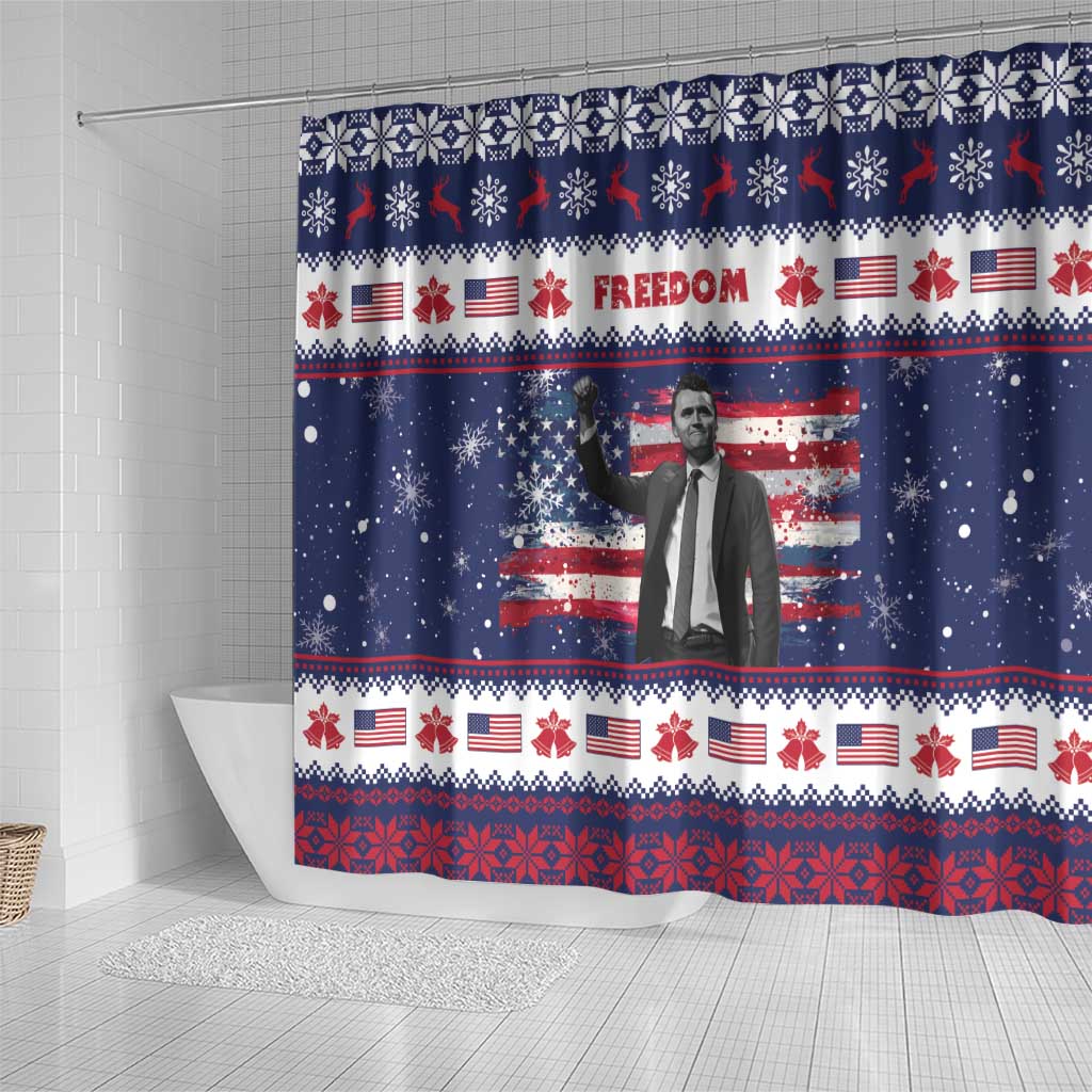Freedom Charlie Kirk Tribute Christmas Shower Curtain American Flag - Wonder Print Shop
