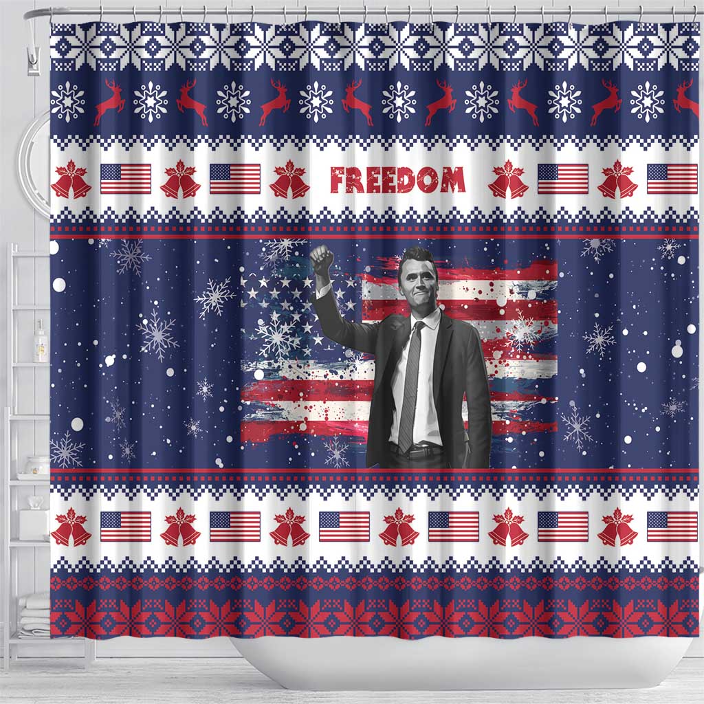 Freedom Charlie Kirk Tribute Christmas Shower Curtain American Flag - Wonder Print Shop