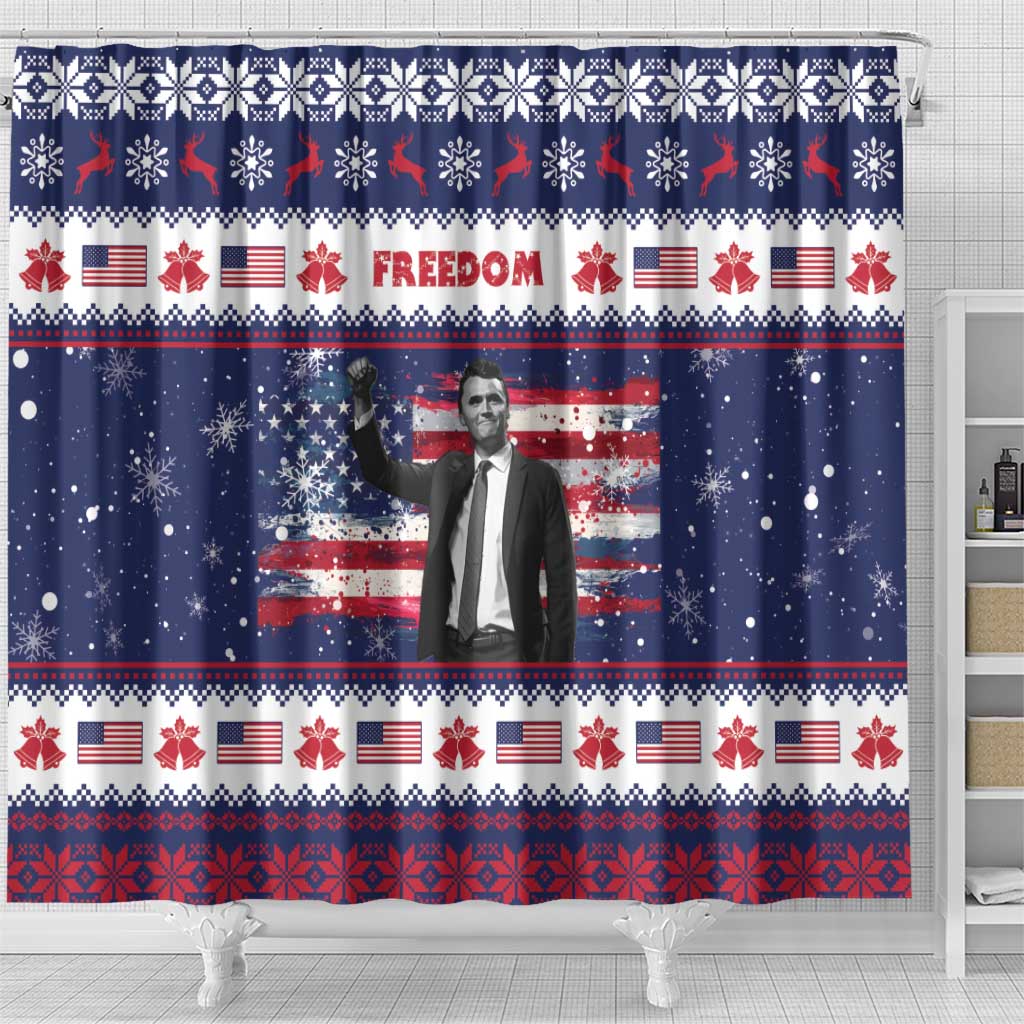 Freedom Charlie Kirk Tribute Christmas Shower Curtain American Flag - Wonder Print Shop