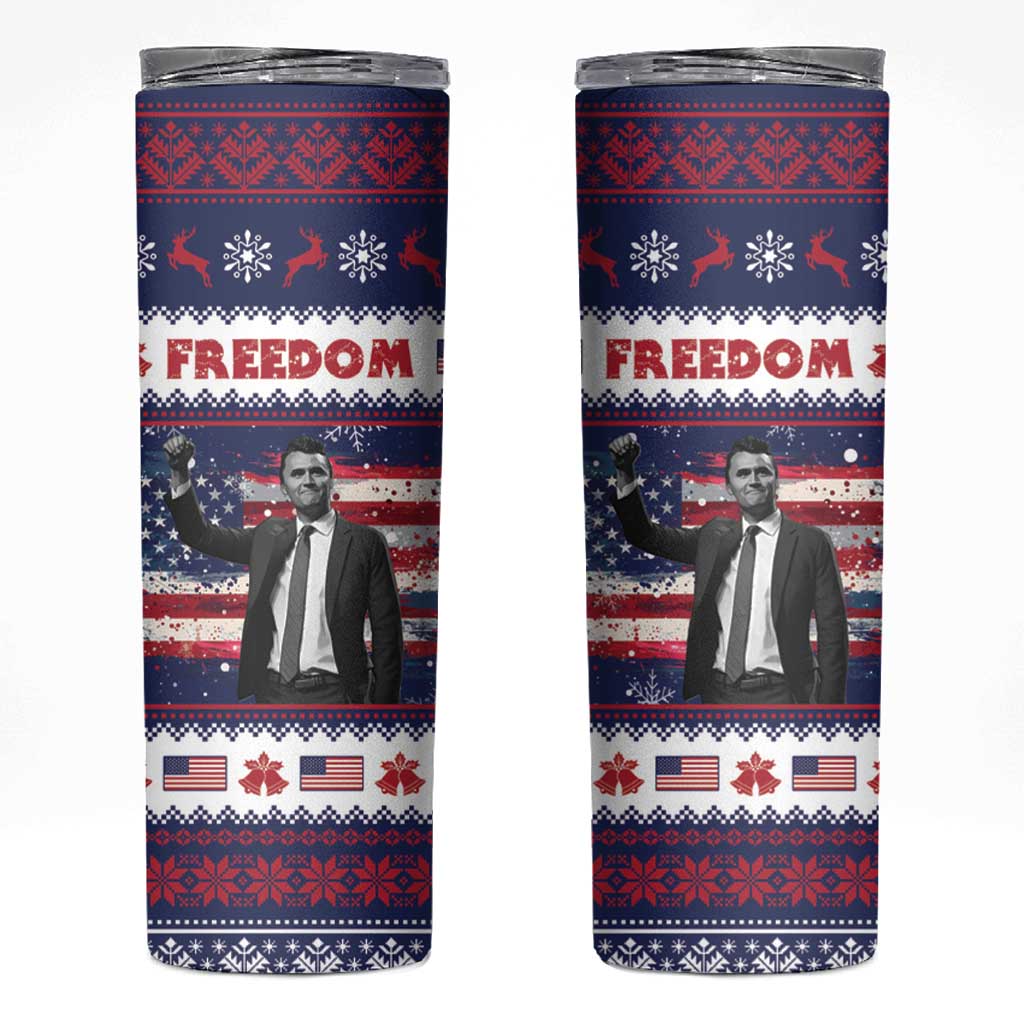 Freedom Charlie Kirk Tribute Christmas Skinny Tumbler American Flag - Wonder Print Shop