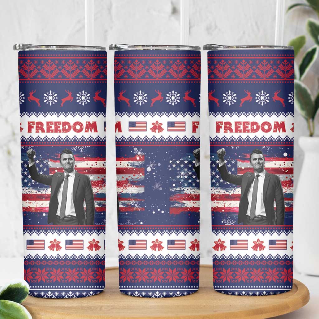 Freedom Charlie Kirk Tribute Christmas Skinny Tumbler American Flag - Wonder Print Shop