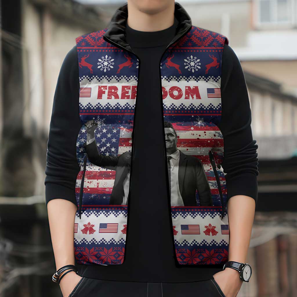 Freedom Charlie Kirk Tribute Christmas Sleeveless Puffer Jacket American Flag - Wonder Print Shop