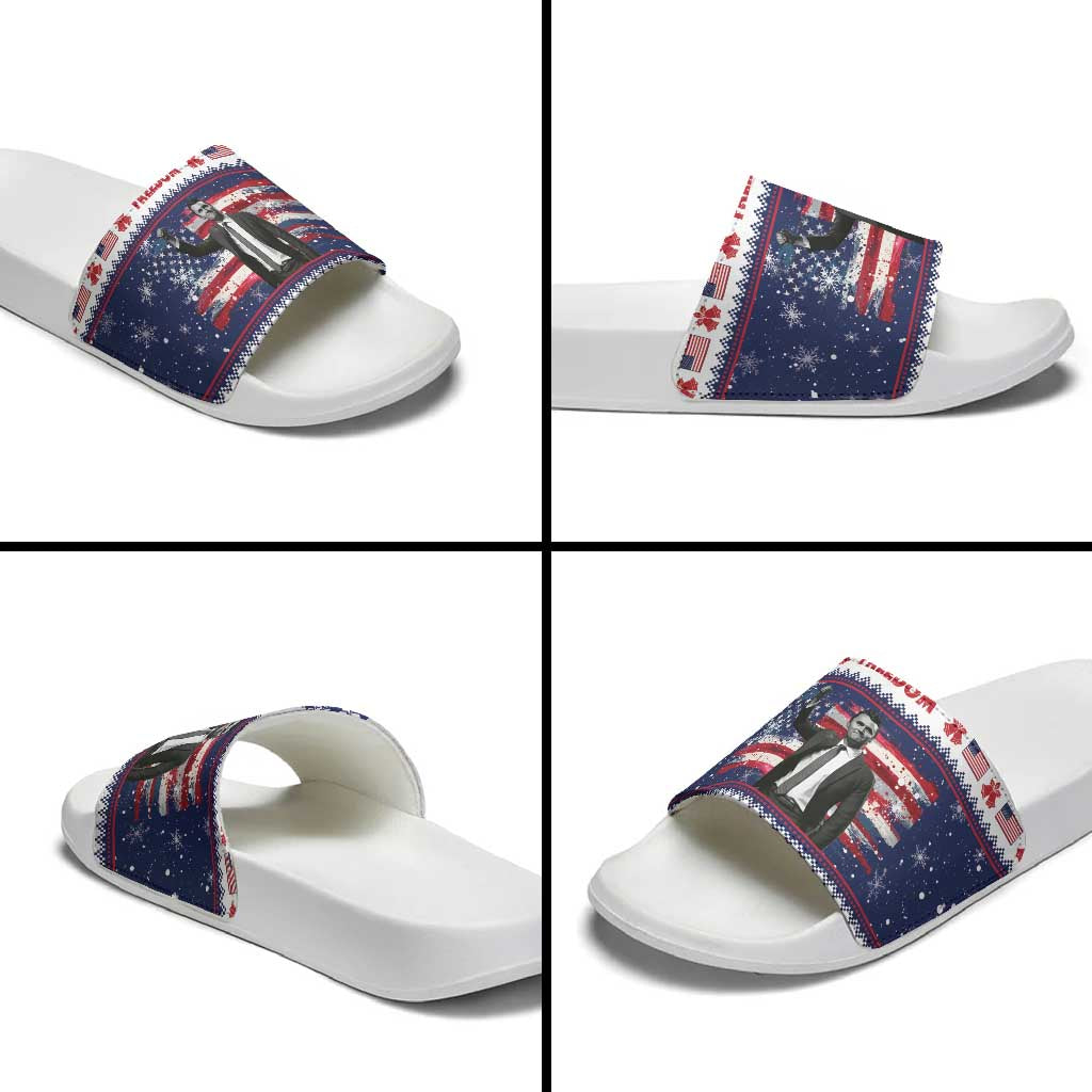 Freedom Charlie Kirk Tribute Christmas Slide Sandals American Flag - Wonder Print Shop