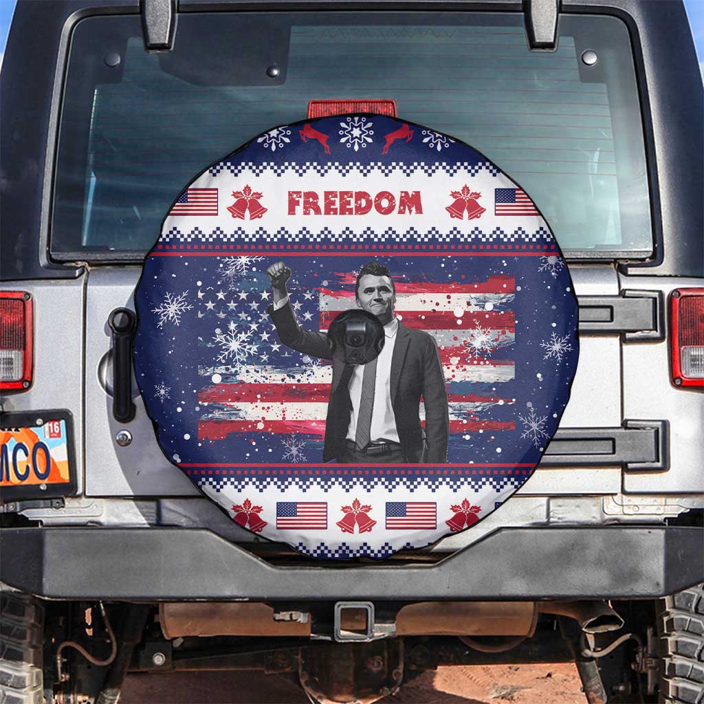 Freedom Charlie Kirk Tribute Christmas Spare Tire Cover American Flag - Wonder Print Shop