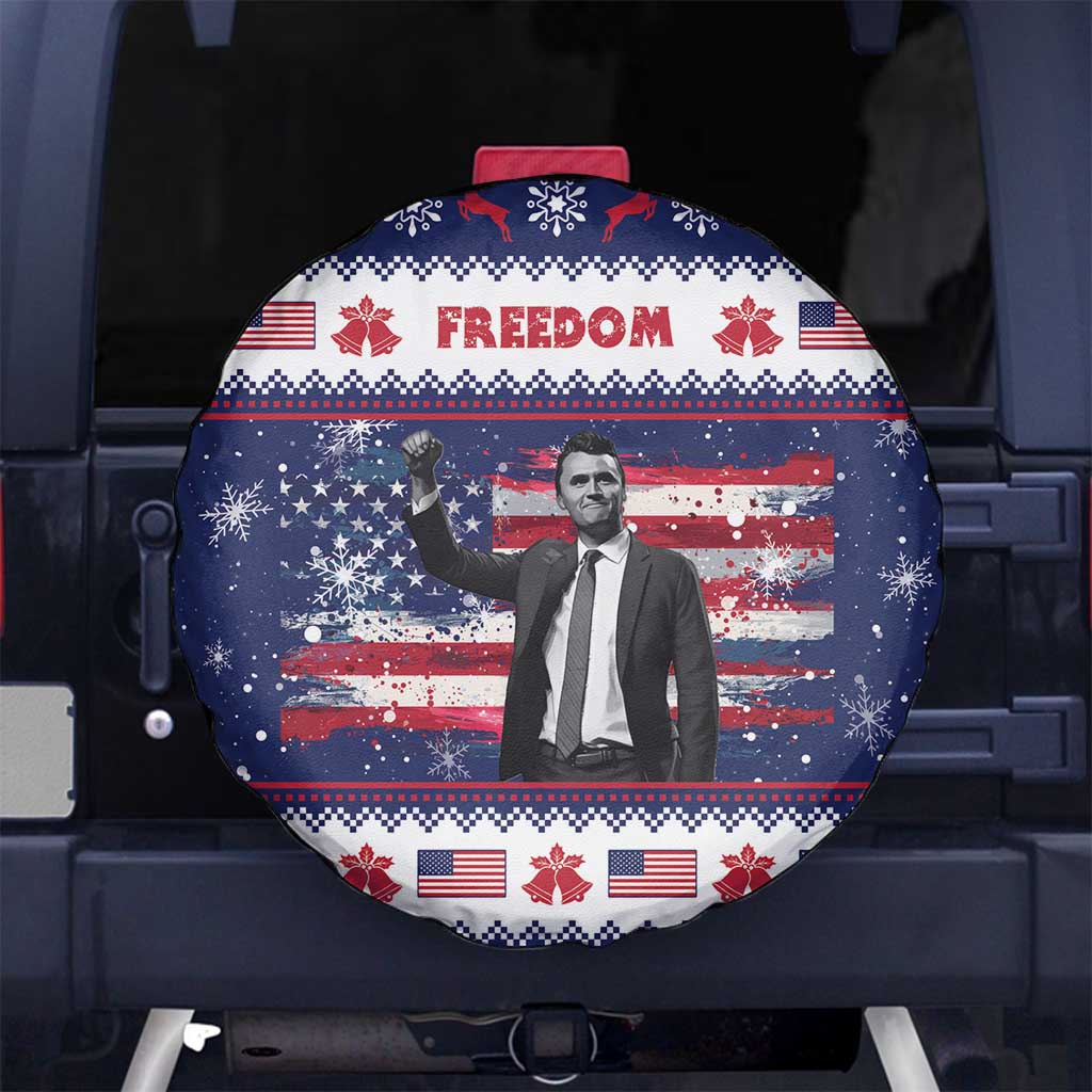 Freedom Charlie Kirk Tribute Christmas Spare Tire Cover American Flag - Wonder Print Shop