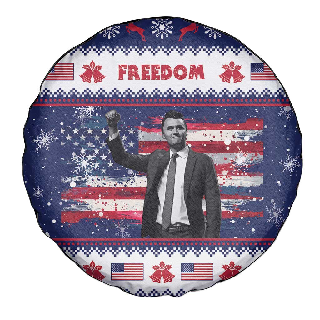 Freedom Charlie Kirk Tribute Christmas Spare Tire Cover American Flag - Wonder Print Shop