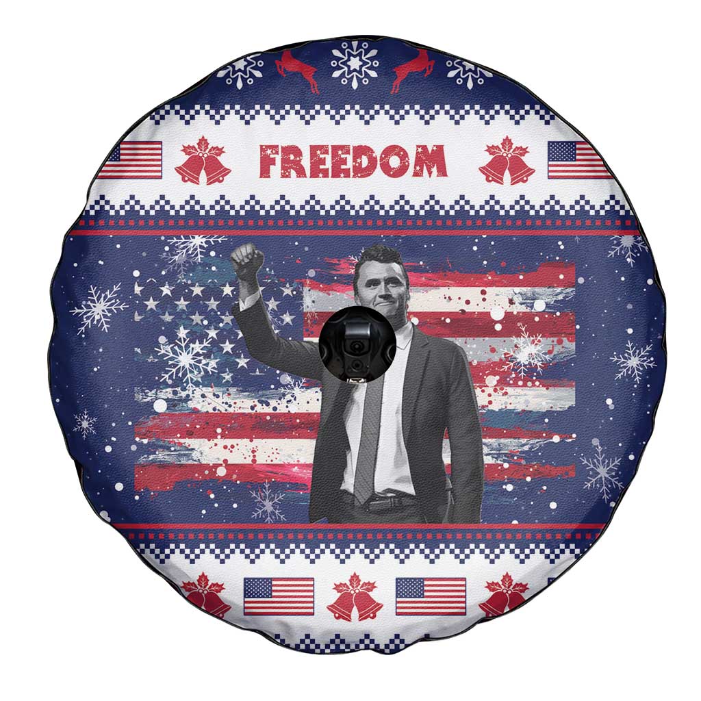 Freedom Charlie Kirk Tribute Christmas Spare Tire Cover American Flag - Wonder Print Shop