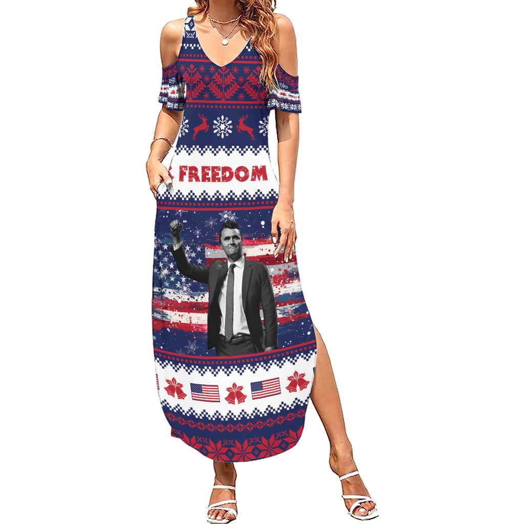 Freedom Charlie Kirk Tribute Christmas Summer Maxi Dress American Flag - Wonder Print Shop