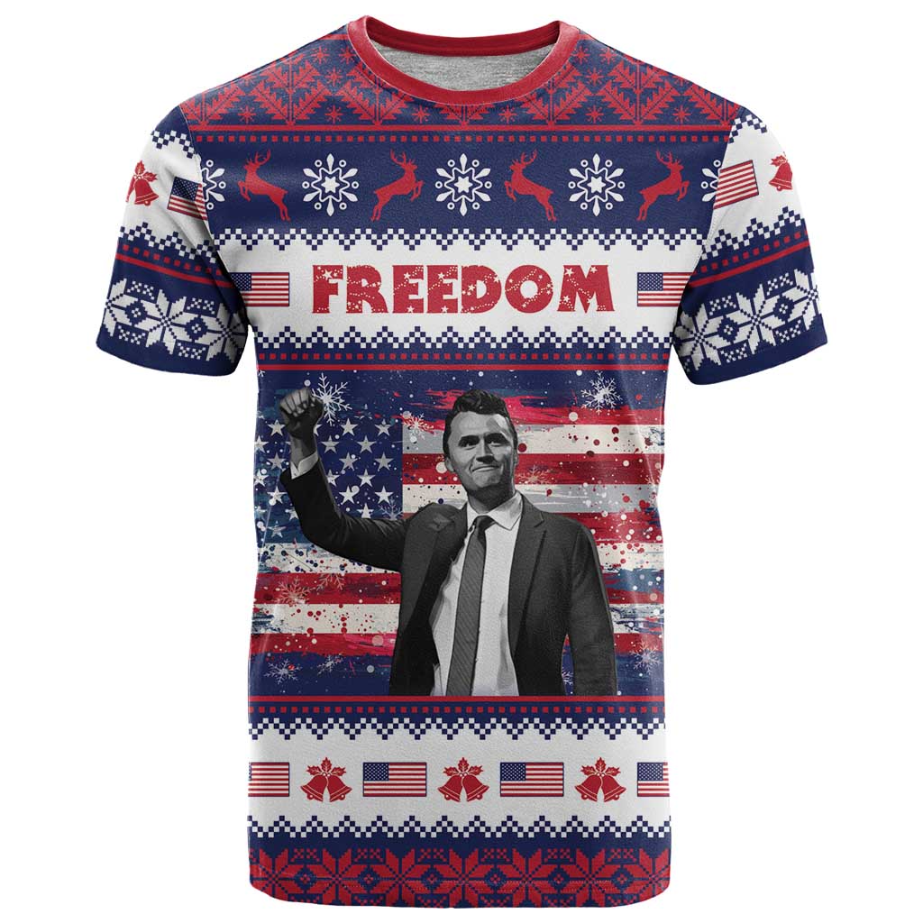 Freedom Charlie Kirk Tribute Christmas T Shirt American Flag - Wonder Print Shop