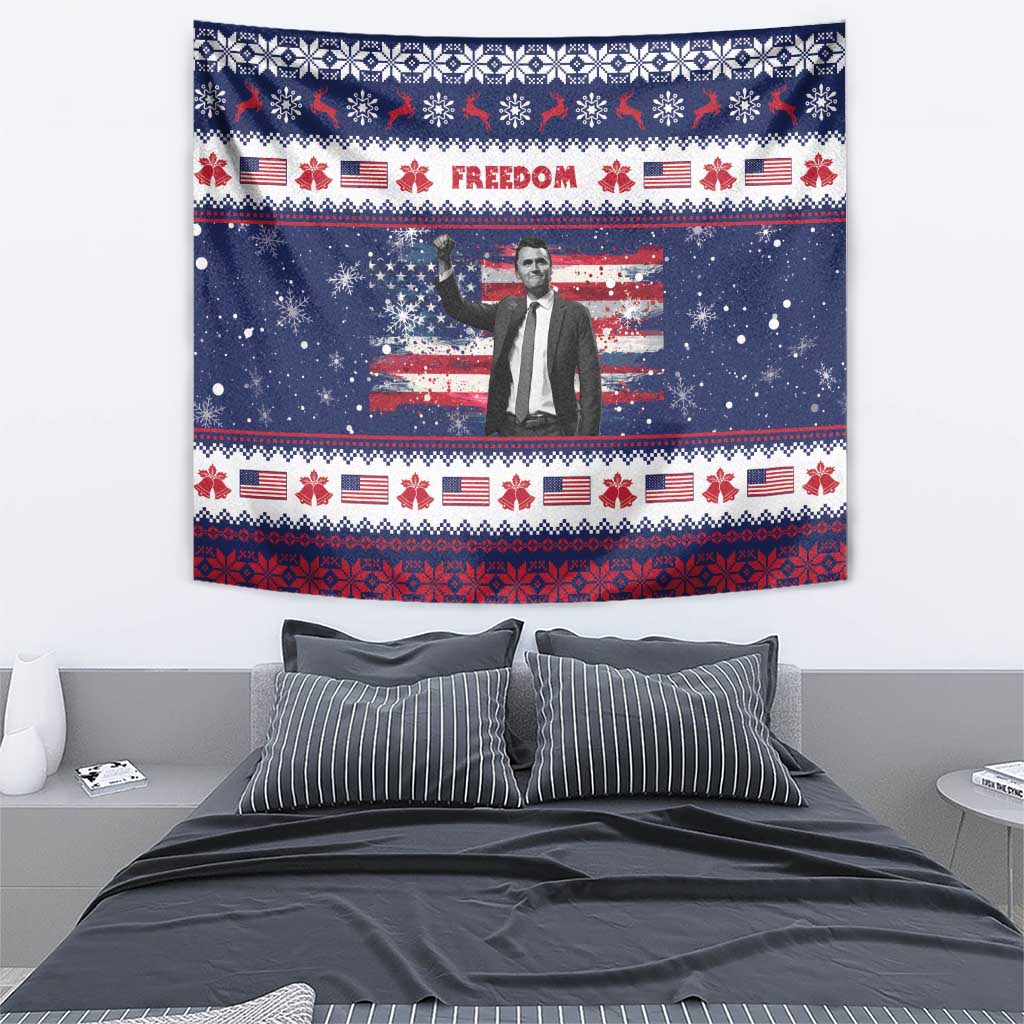 Freedom Charlie Kirk Tribute Christmas Tapestry American Flag - Wonder Print Shop
