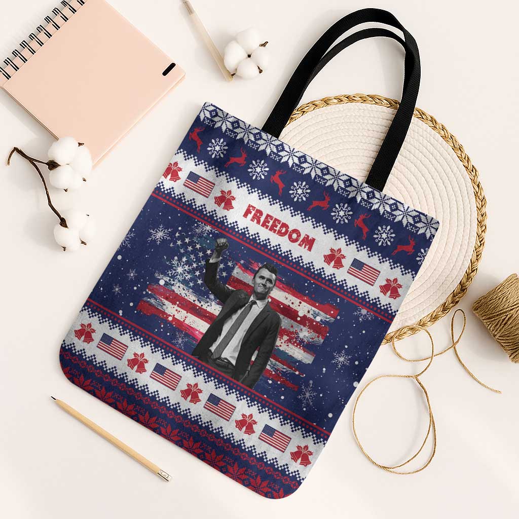 Freedom Charlie Kirk Tribute Christmas Tote Bag American Flag - Wonder Print Shop
