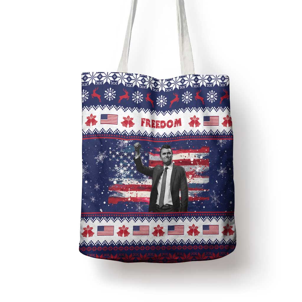 Freedom Charlie Kirk Tribute Christmas Tote Bag American Flag - Wonder Print Shop