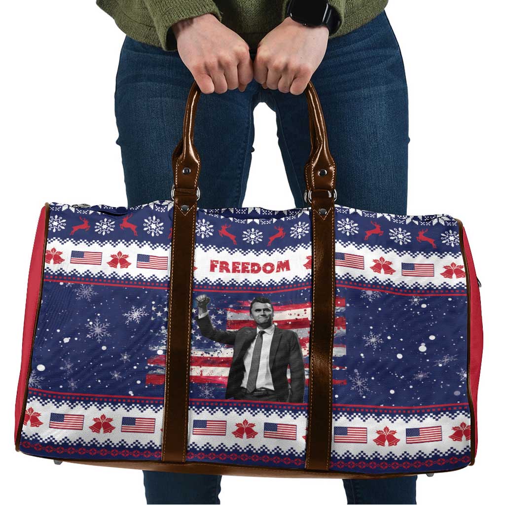 Freedom Charlie Kirk Tribute Christmas Travel Bag American Flag - Wonder Print Shop