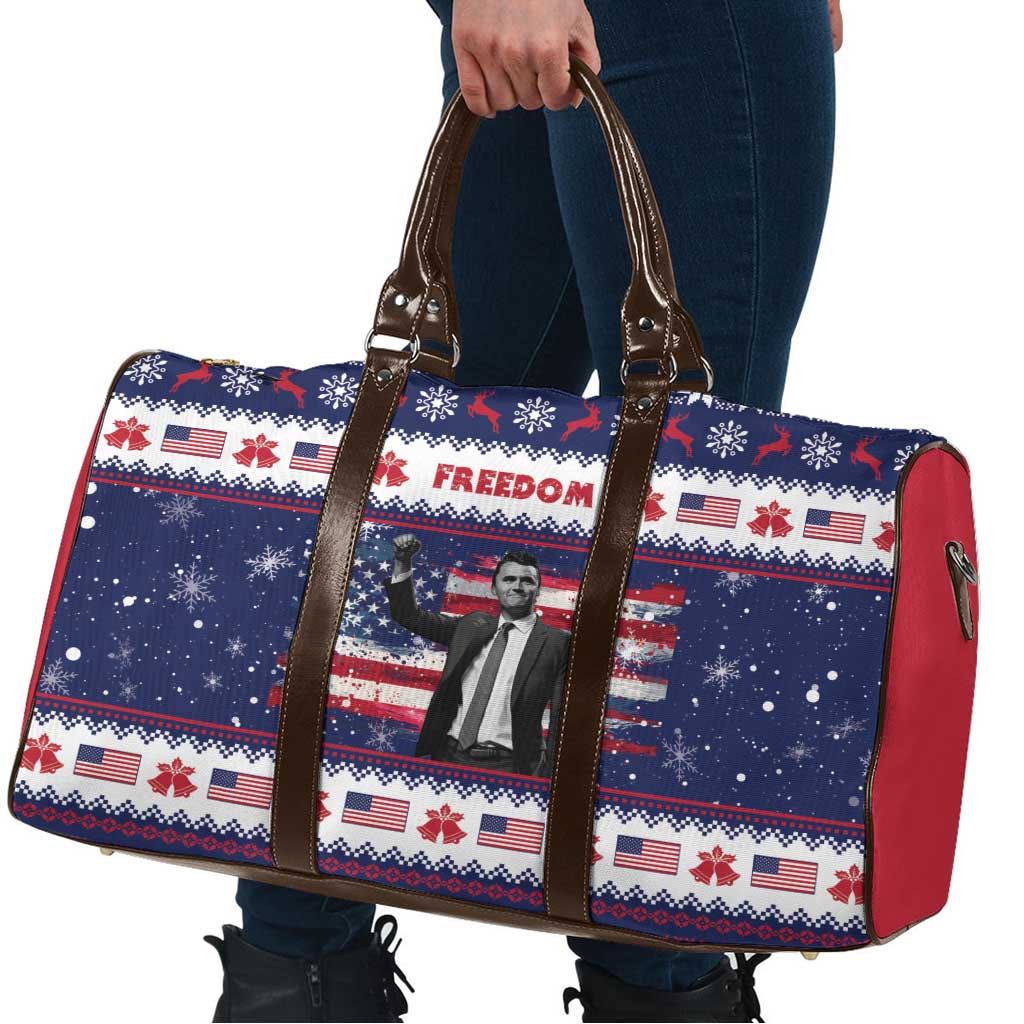 Freedom Charlie Kirk Tribute Christmas Travel Bag American Flag - Wonder Print Shop