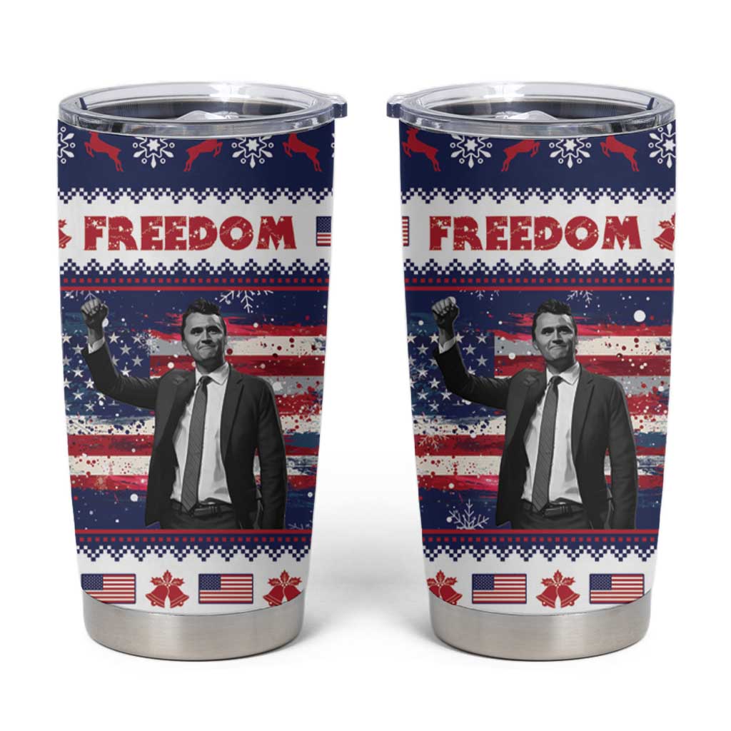 Freedom Charlie Kirk Tribute Christmas Tumbler Cup American Flag - Wonder Print Shop