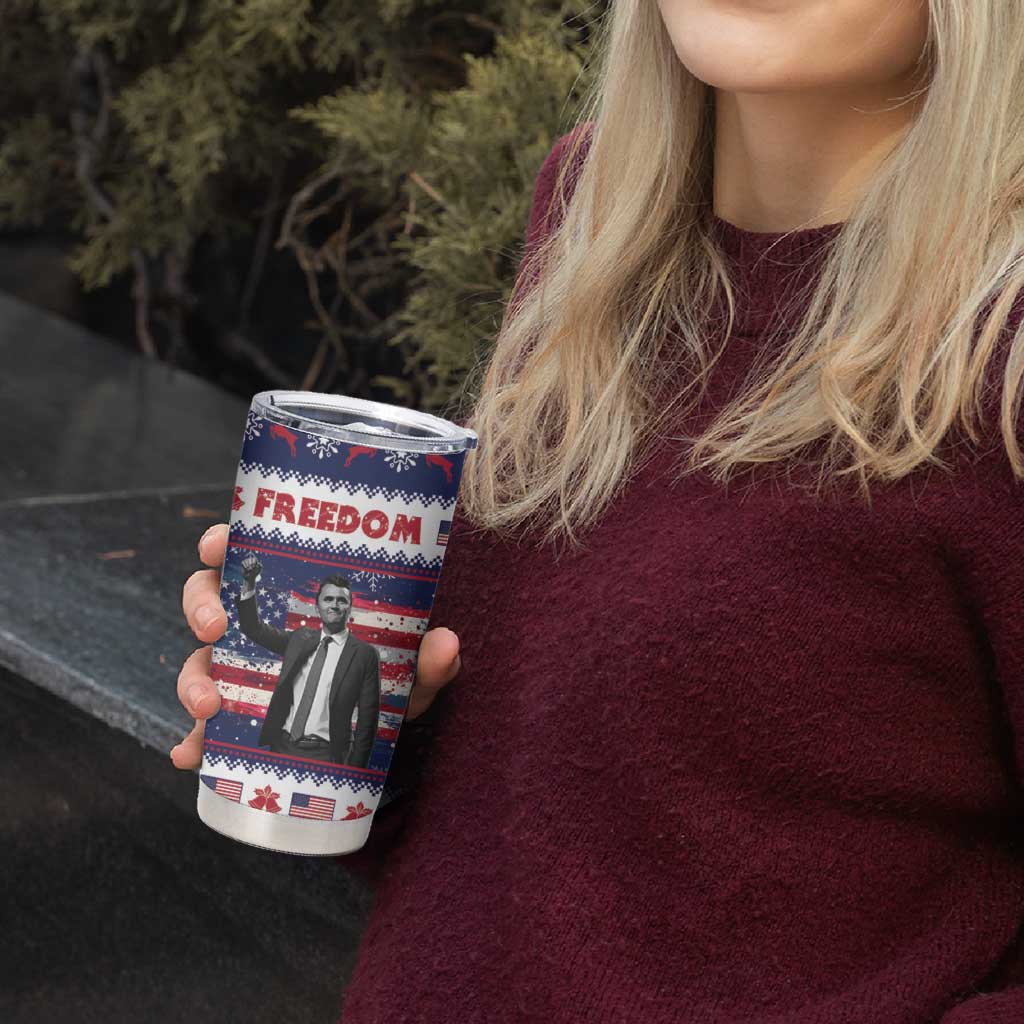 Freedom Charlie Kirk Tribute Christmas Tumbler Cup American Flag - Wonder Print Shop