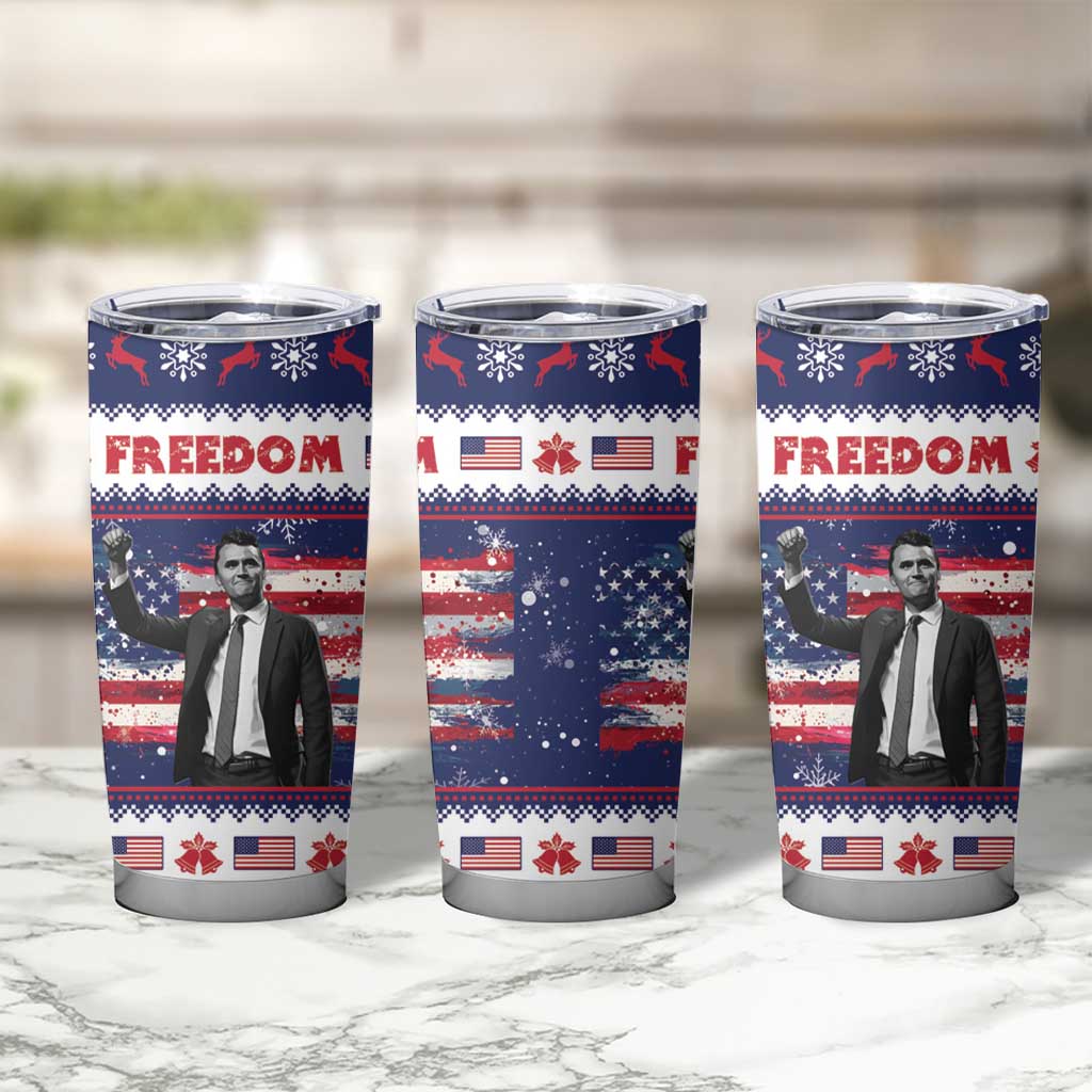 Freedom Charlie Kirk Tribute Christmas Tumbler Cup American Flag - Wonder Print Shop
