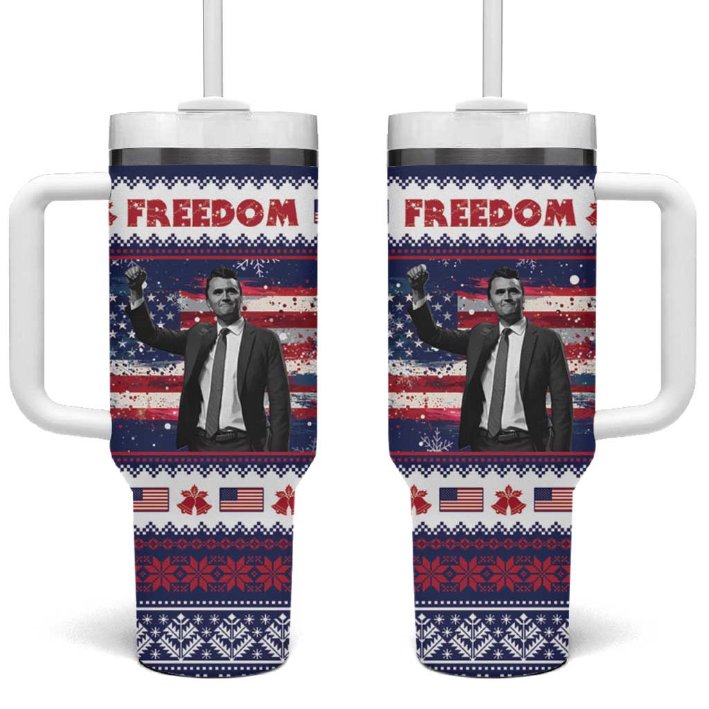 Freedom Charlie Kirk Tribute Christmas Tumbler With Handle American Flag - Wonder Print Shop
