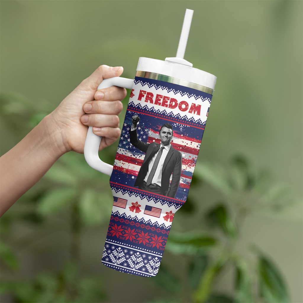 Freedom Charlie Kirk Tribute Christmas Tumbler With Handle American Flag - Wonder Print Shop