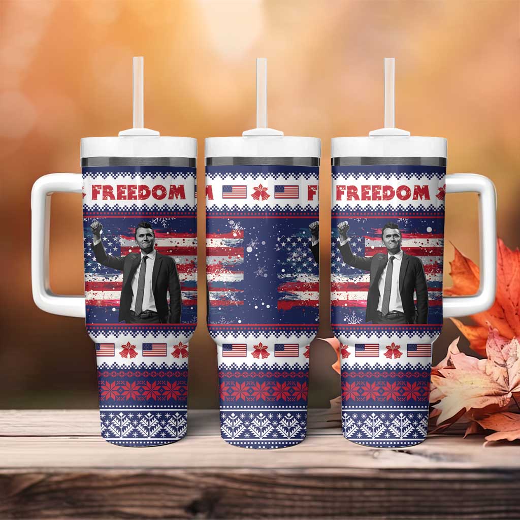 Freedom Charlie Kirk Tribute Christmas Tumbler With Handle American Flag - Wonder Print Shop