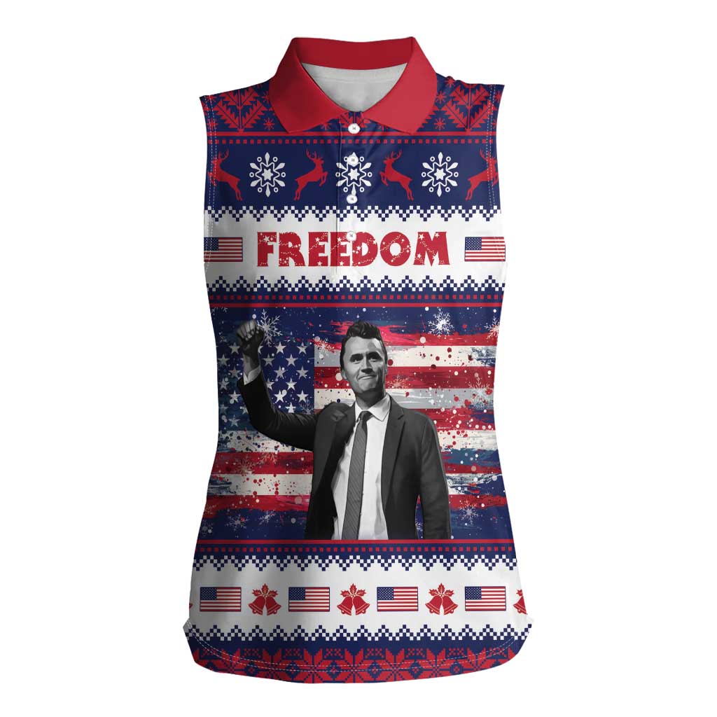 Freedom Charlie Kirk Tribute Christmas Women Sleeveless Polo Shirt American Flag - Wonder Print Shop