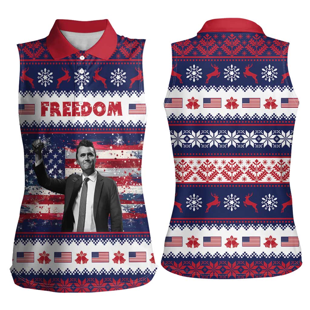 Freedom Charlie Kirk Tribute Christmas Women Sleeveless Polo Shirt American Flag - Wonder Print Shop