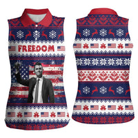 Freedom Charlie Kirk Tribute Christmas Women Sleeveless Polo Shirt American Flag - Wonder Print Shop