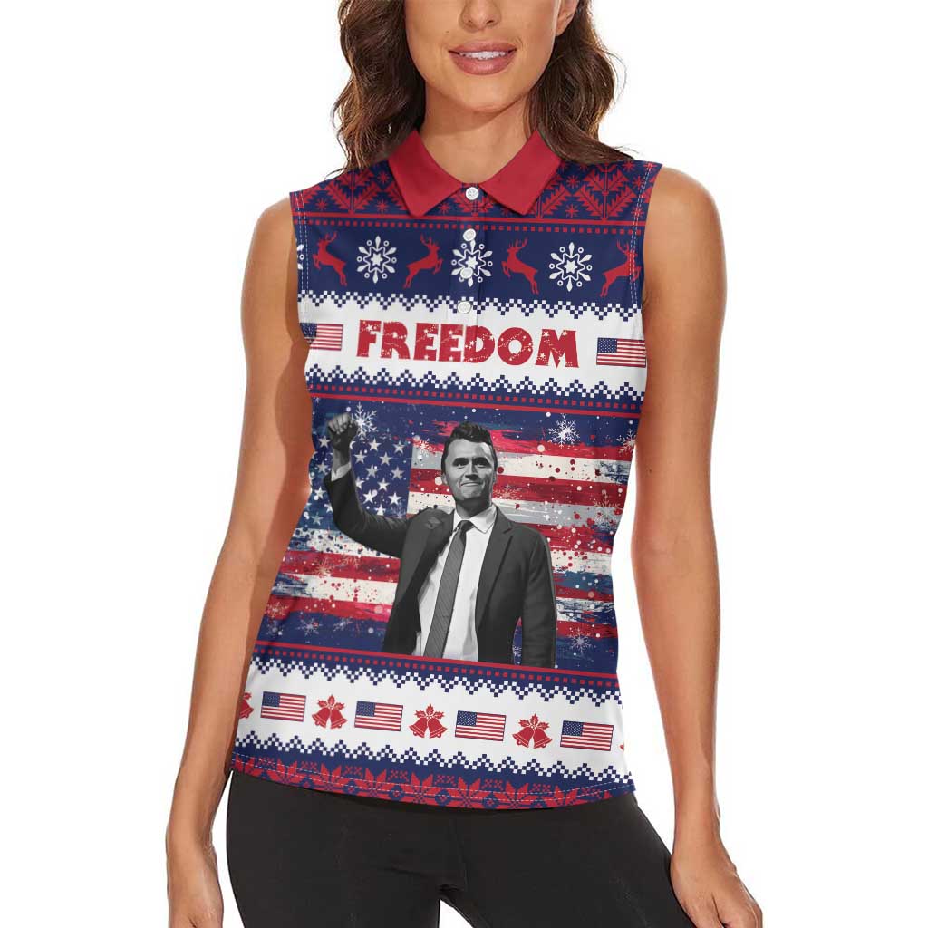 Freedom Charlie Kirk Tribute Christmas Women Sleeveless Polo Shirt American Flag - Wonder Print Shop